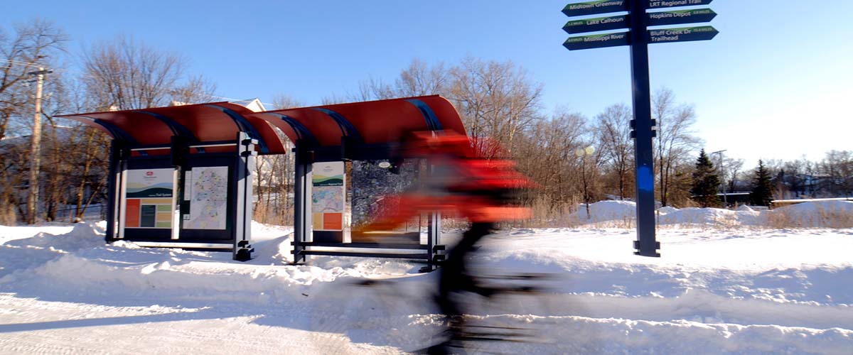 Regional trail kiosk in winter