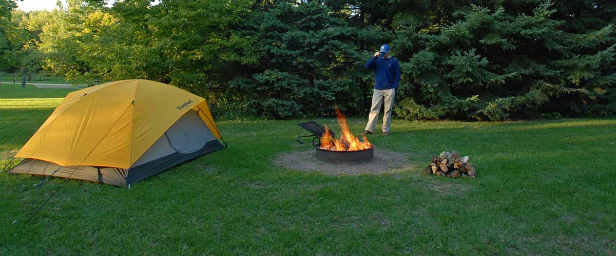 Camping tent and fire