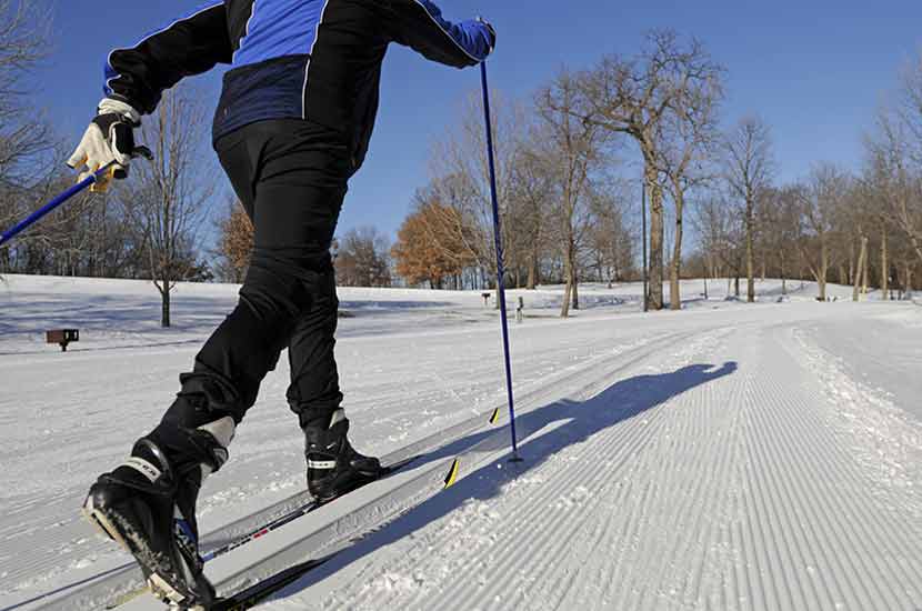 a cross-country skier on a groomed trail.