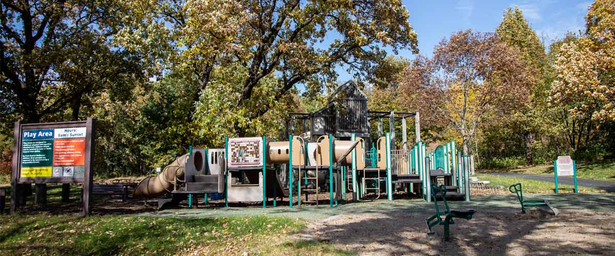 A play area with tunnels in the fall.