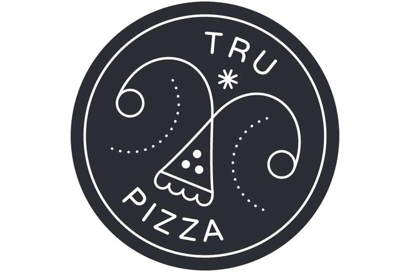 Tru pizza black and white logo.
