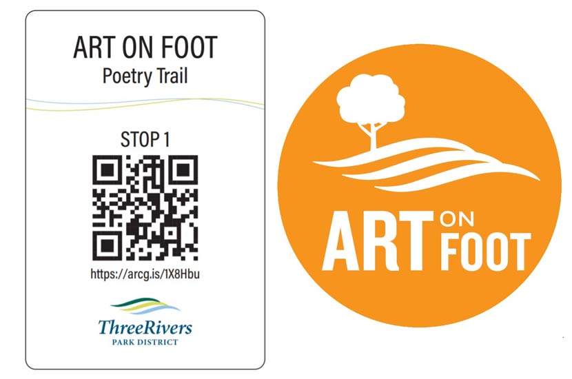 a QR code next to an orange circular graphic that says art on foot.