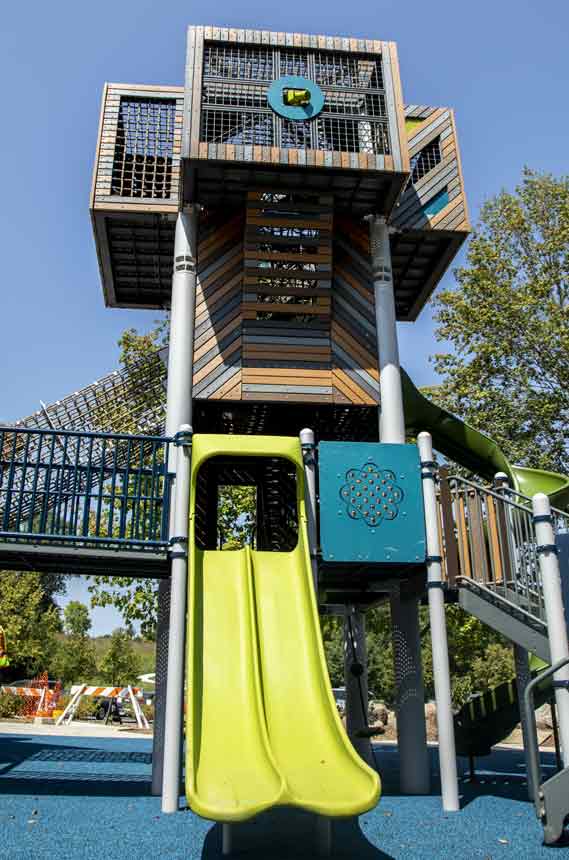 play area tower with a double slide.