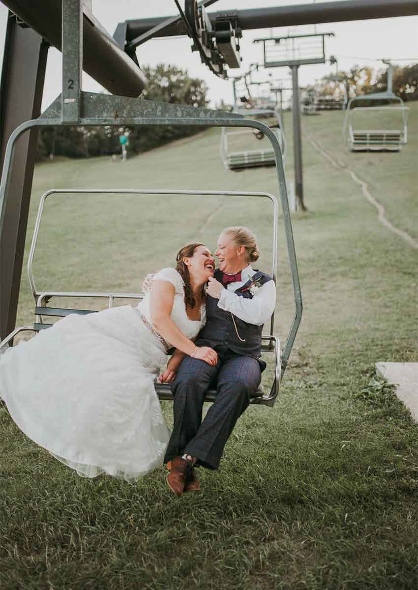 wedding couple on a chairlift