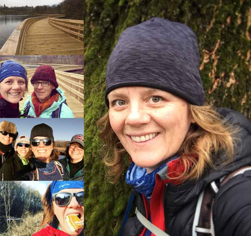 A collage of images of women hiking.