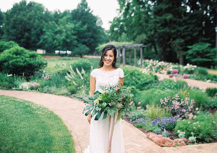 bride with gardens in the background