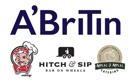 A'BriTin logo with This Little Piggy, Hitch & Sip Bar on Wheels and Apples 2 Apples catering logos